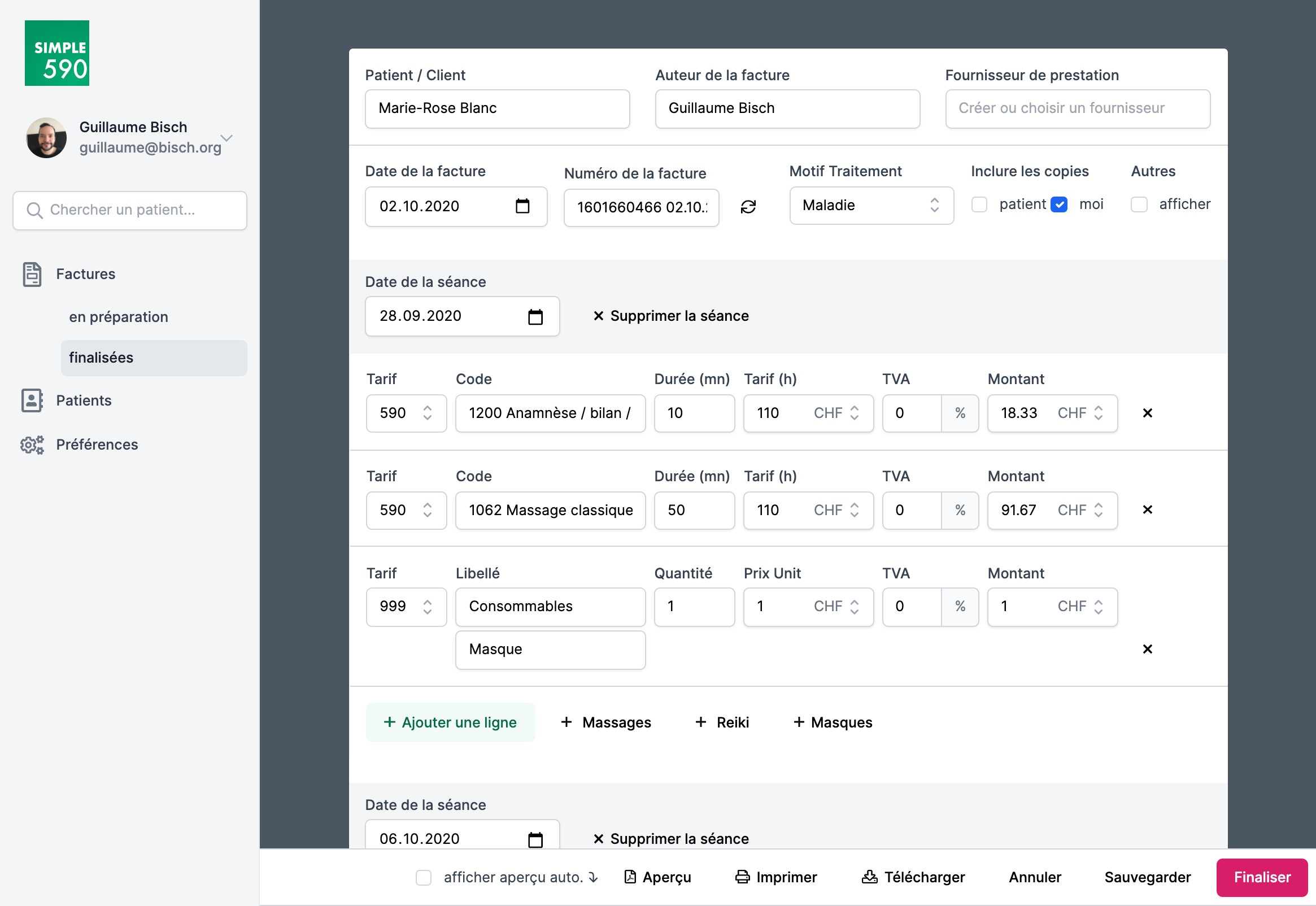 Simple590 • Modifier une facture